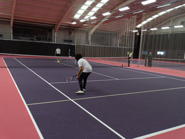 A training session at South Yorkshire VI Tennis Club.