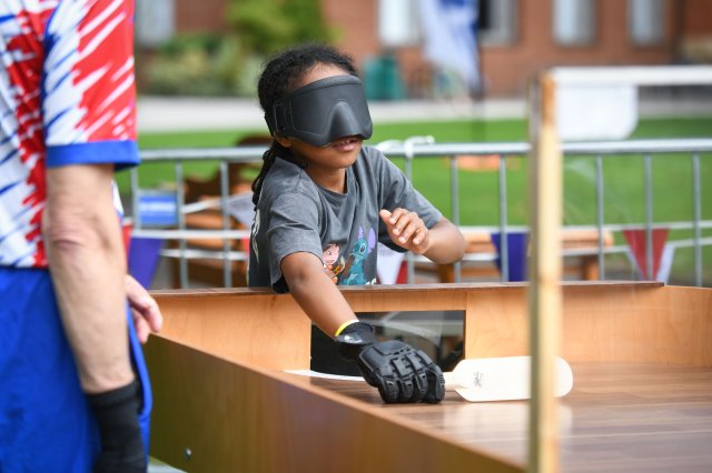 A participant trying out Showdown at the IBSA World Games in Birmingham in August 2023.