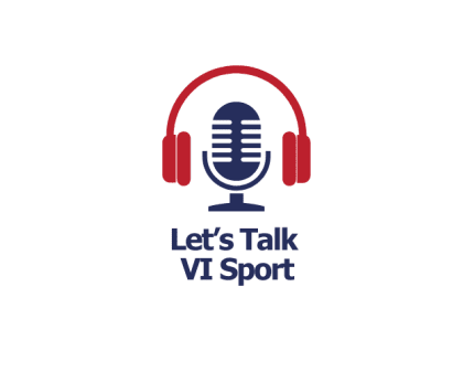 Let's Talk VI Sport logo made up of the podcast title, microphone and over the ear headphones.