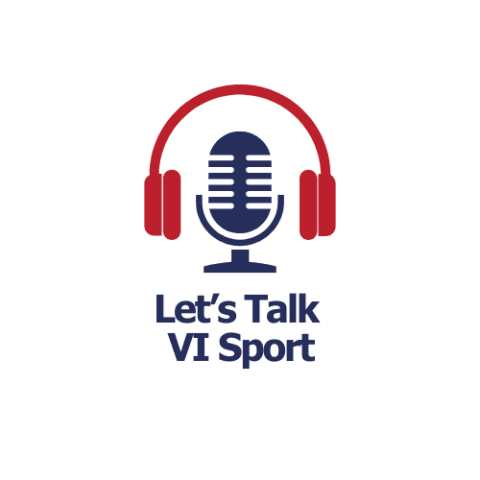 Let's Talk VI Sport logo made up of the podcast title, microphone and over the ear headphones.